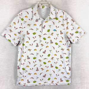 Two Dove Shirt Mens M White Fiesta Tacos Pinata AOP Polo Performance Stretch